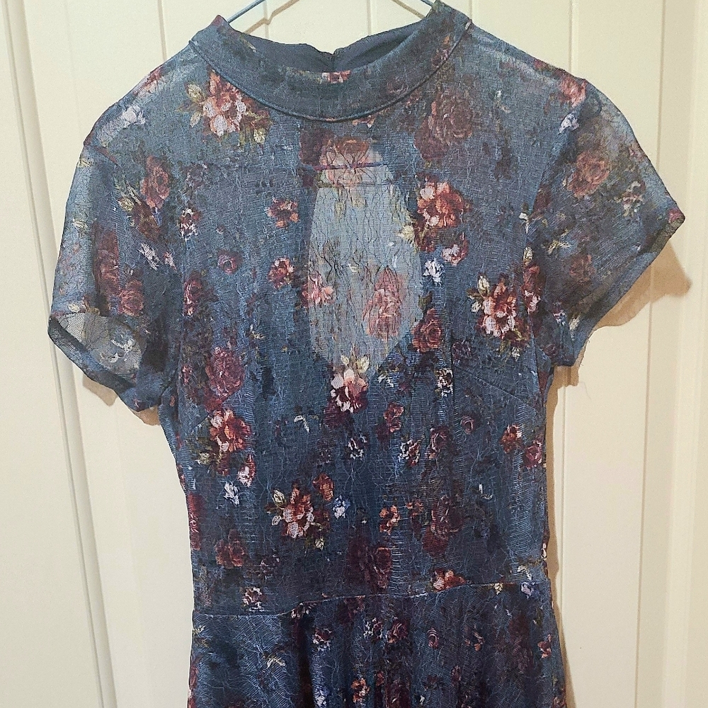Short Sleeve sheer Blue and flower dress
